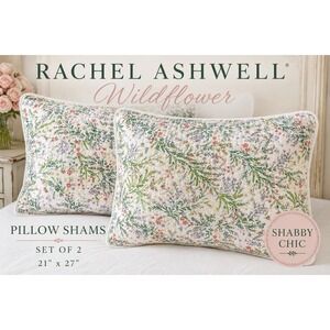 Rachel Ashwell Shabby Chic Wildflower Floral Pillow Shams Set 2 Twin Queen